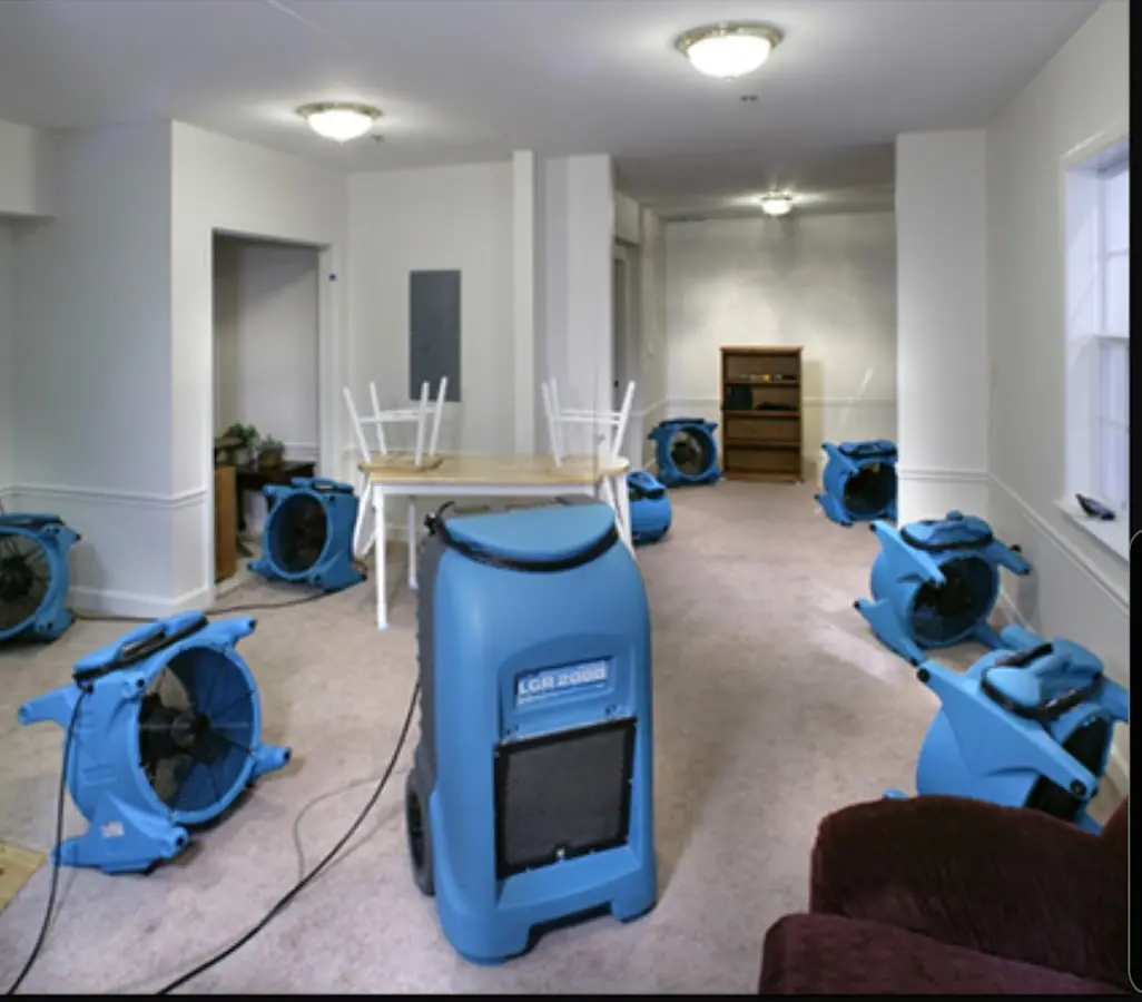 Air movers and dehumidifier setup for Water Extraction & Removal in Avenal